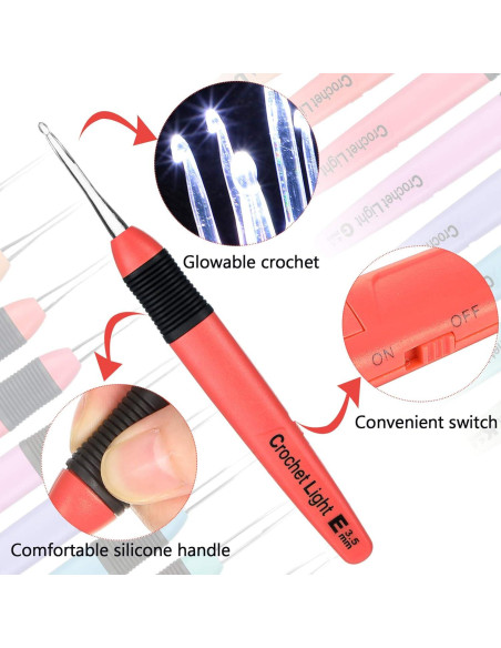 Juego de 9 ganchos de crochet Chuangdi con luz LED 2.5-6.5 mm