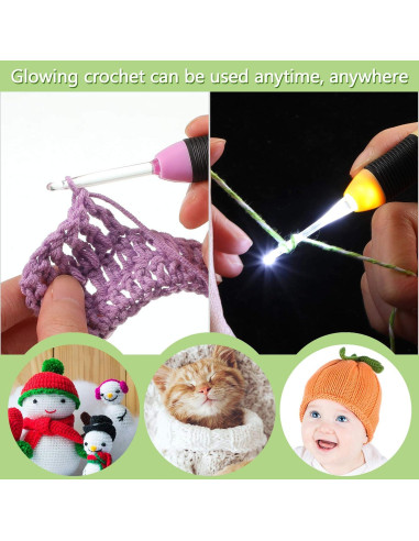Juego de 9 ganchos de crochet Chuangdi con luz LED 2.5-6.5 mm
