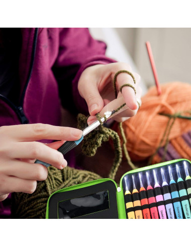 Juego de 9 ganchos de crochet Chuangdi con luz LED 2.5-6.5 mm