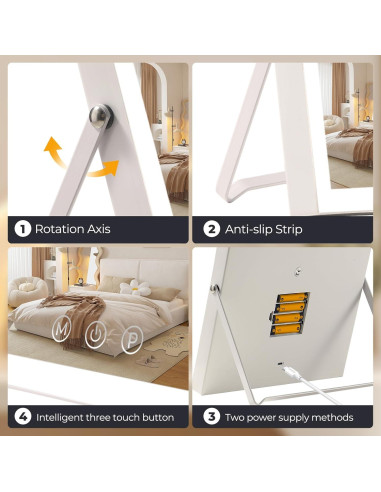 Espejo de Maquillaje Iluminado Homtang 30x25 cm 3 Modos