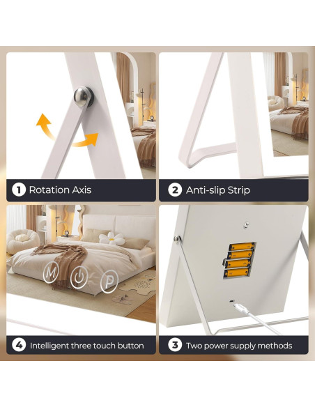 Espejo de Maquillaje Iluminado Homtang 30x25 cm 3 Modos