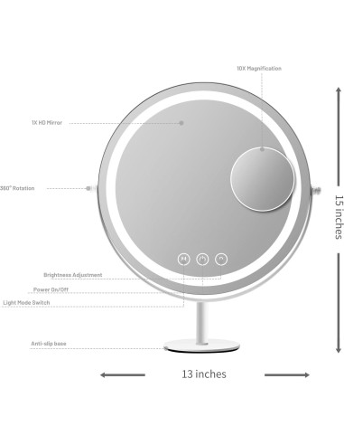 Espejo de Maquillaje Kcavvi 33cm con Luces LED y 10x