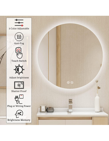 Espejo de Baño LED BuLife 71 cm Redondo Antivaho