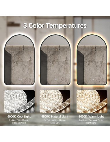 Espejo de Baño LED Arqueado TheiaMo 76,2x50,8cm Negro