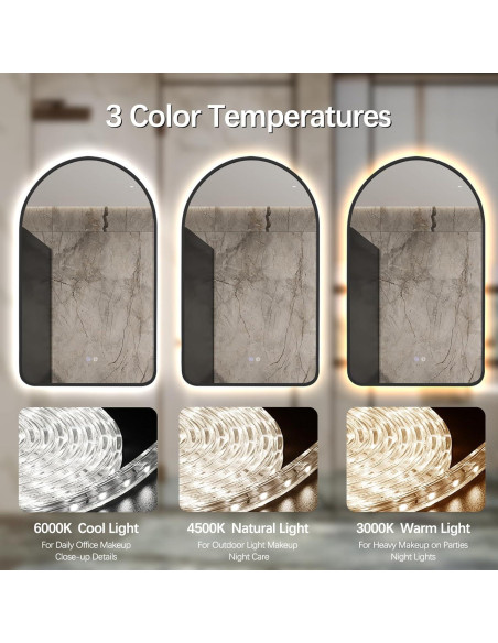 Espejo de Baño LED Arqueado TheiaMo 76,2x50,8cm Negro