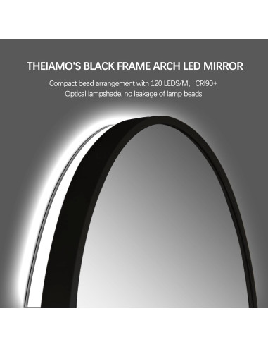 Espejo de Baño LED Arqueado TheiaMo 76,2x50,8cm Negro