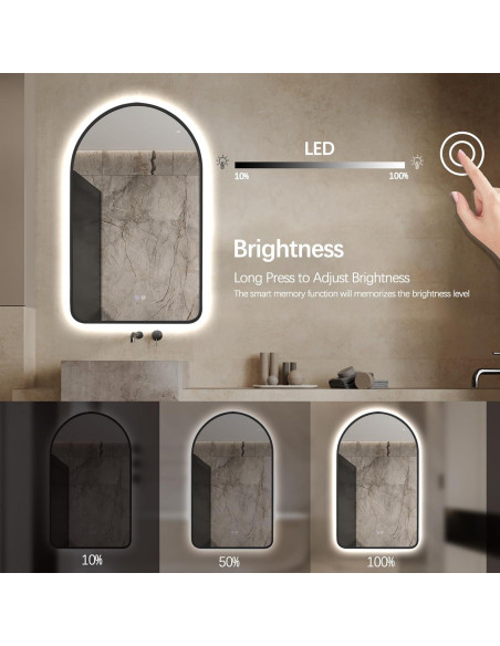 Espejo de Baño LED Arqueado TheiaMo 76,2x50,8cm Negro