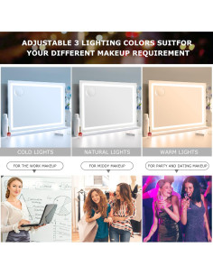 Espejo de Maquillaje Grande LilyHome con LED y 10X 2