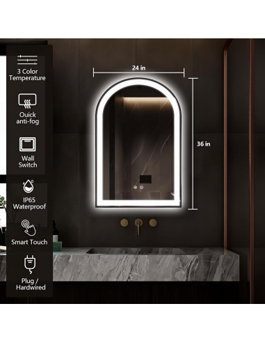 Espejo de Baño LED Arqueado TheiaMo 60x91 cm Negro