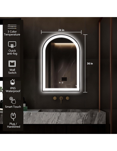 Espejo de Baño LED Arqueado TheiaMo 60x91 cm Negro