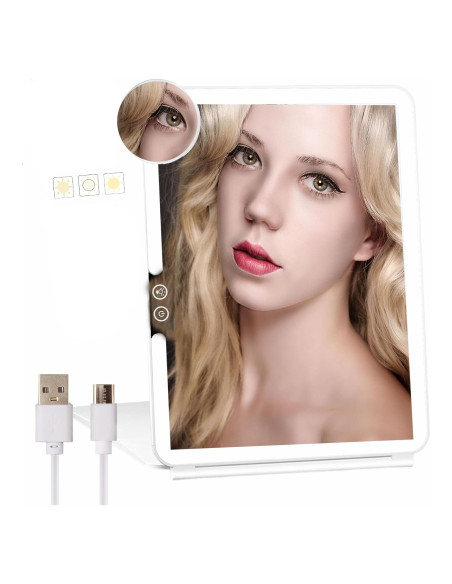 Espejo de Maquillaje MIOBLUE Recargable 10X LED 19x25 cm