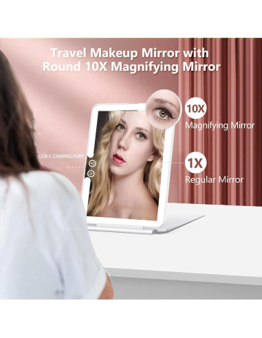 Espejo de Maquillaje MIOBLUE Recargable 10X LED 19x25 cm