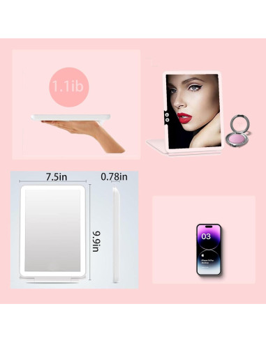 Espejo de Maquillaje MIOBLUE Recargable 10X LED 19x25 cm