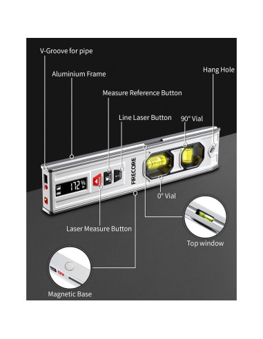 Nivel de Espiritu 3-en-1 Firecore con Medidor Laser 20m