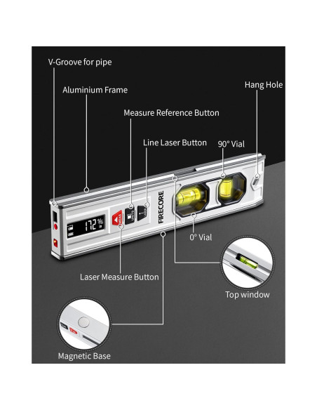 Nivel de Espiritu 3-en-1 Firecore con Medidor Laser 20m