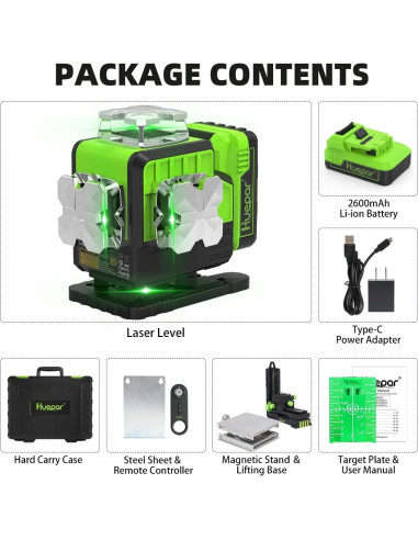 Nivel Láser Autonivelante Huepar P04CG 4D Verde 16 Líneas