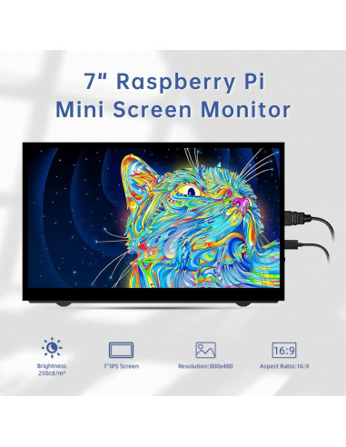 Monitor Mini HDMI 7" AZA 800x480 para Raspberry Pi y PC