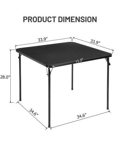 Mesa Plegable Cuadrada FurnitureR 86 cm Negra Portátil