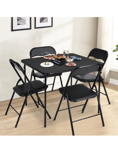 Mesa Plegable Cuadrada FurnitureR 86 cm Negra Portátil