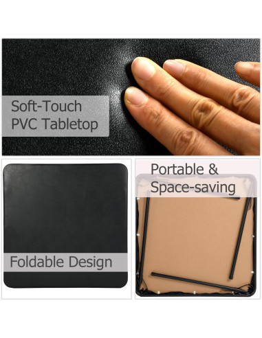 Mesa Plegable Cuadrada FurnitureR 86 cm Negra Portátil