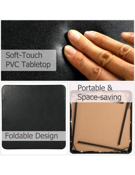 Mesa Plegable Cuadrada FurnitureR 86 cm Negra Portátil