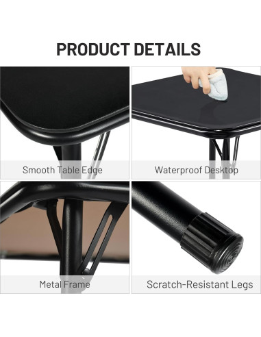 Mesa Plegable Cuadrada FurnitureR 86 cm Negra Portátil