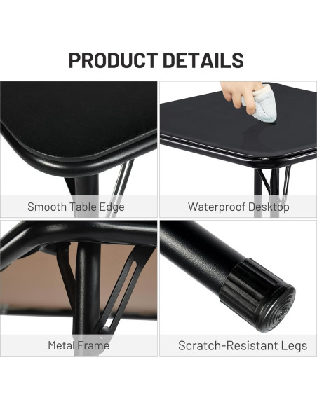 Mesa Plegable Cuadrada FurnitureR 86 cm Negra Portátil