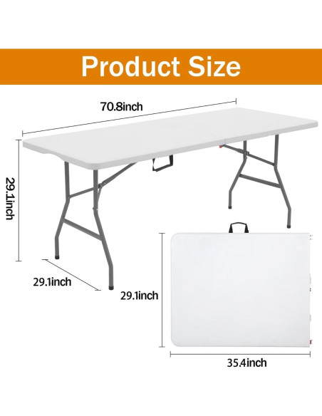 Mesa Plegable de Comedor ANJONG ANJ 1.83 m Blanca 149.68 kg
