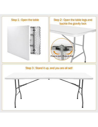 Mesa Plegable de Comedor ANJONG ANJ 1.83 m Blanca 149.68 kg