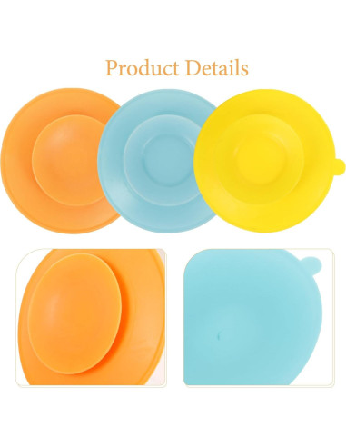 3 Ventosas de Silicona Antideslizantes para Vajilla - Amarillo, Azul, Naranja