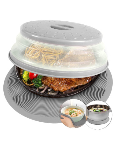 Tapete Microondas Aidacom 30 cm y Cubierta Alimentos Gris