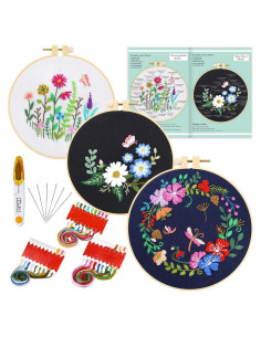 Kit de Punto de Cruz Caydo para Principiantes - 3 Patrones Florales