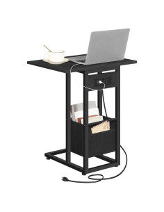 Mesa Lateral Plegable HOOBRO con Estación de Carga Negra