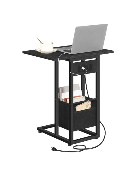 Mesa Lateral Plegable HOOBRO con Estación de Carga Negra