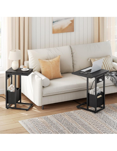 Mesa Lateral Plegable HOOBRO con Estación de Carga Negra