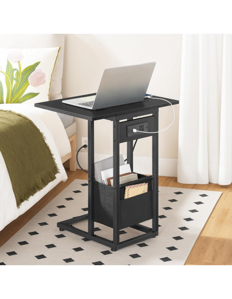 Mesa Lateral Plegable HOOBRO con Estación de Carga Negra