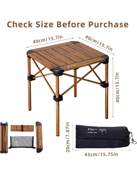 Mesa de Camping Plegable Peirhw Efecto Madera 40 cm