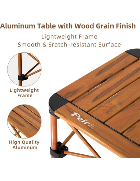 Mesa de Camping Plegable Peirhw Efecto Madera 40 cm