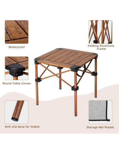 Mesa de Camping Plegable Peirhw Efecto Madera 40 cm