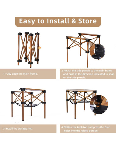 Mesa de Camping Plegable Peirhw Efecto Madera 40 cm
