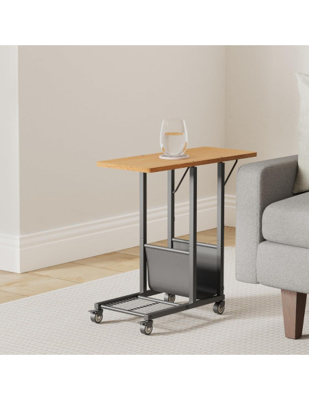 Mesa lateral plegable Simple Trending C negra con ruedas
