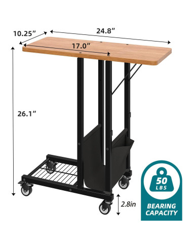 Mesa lateral plegable Simple Trending C negra con ruedas