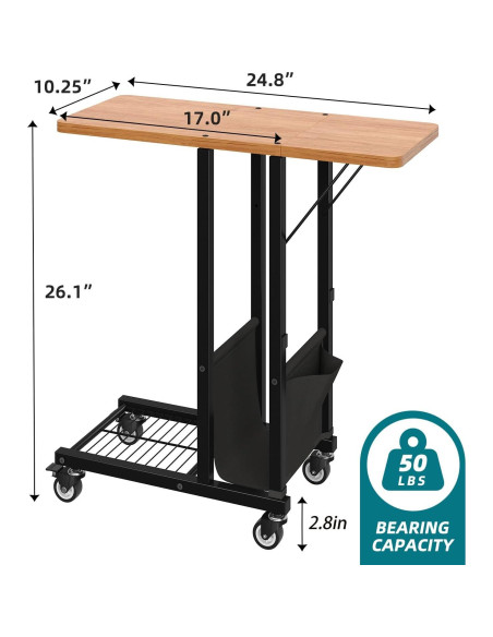 Mesa lateral plegable Simple Trending C negra con ruedas