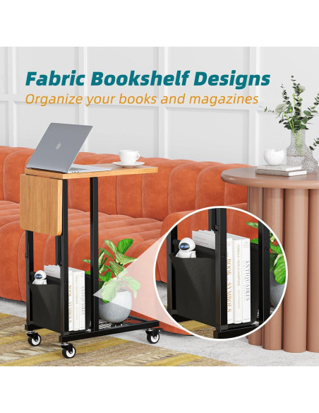 Mesa lateral plegable Simple Trending C negra con ruedas