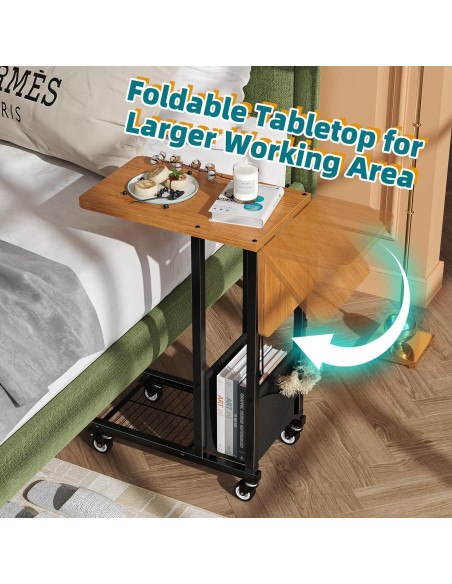 Mesa lateral plegable Simple Trending C negra con ruedas