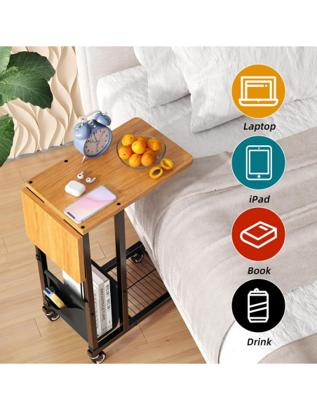 Mesa lateral plegable Simple Trending C negra con ruedas