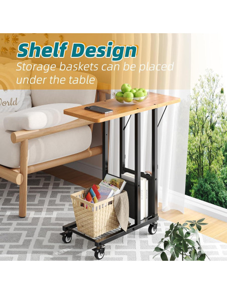 Mesa lateral plegable Simple Trending C negra con ruedas