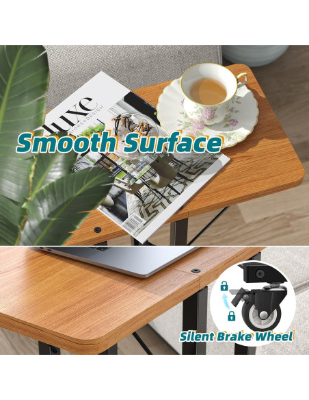 Mesa lateral plegable Simple Trending C negra con ruedas