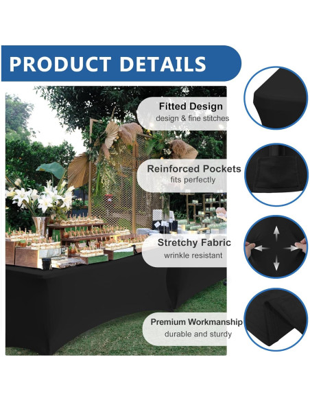 Manteles Ajustados de Spandex Negros Enjoyidea 6 Pies - 6 Unidades