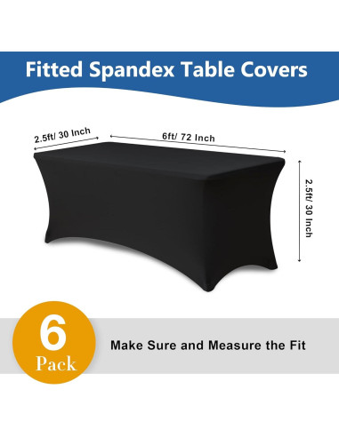 Manteles Ajustados de Spandex Negros Enjoyidea 6 Pies - 6 Unidades